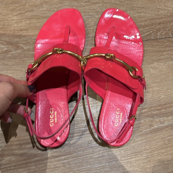 Gucci Horsebit Pink Patent Leather Slingback Sandals – Size 40.5 - Picture 3 of 8